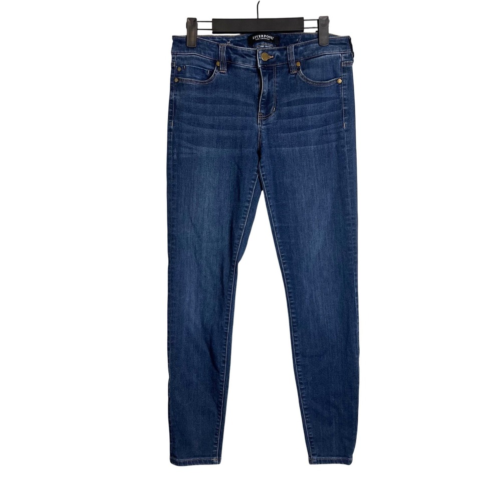 Liverpool The Skinny Pull On Jeans Sz 4 Dark Wash Blue Stretch Denim